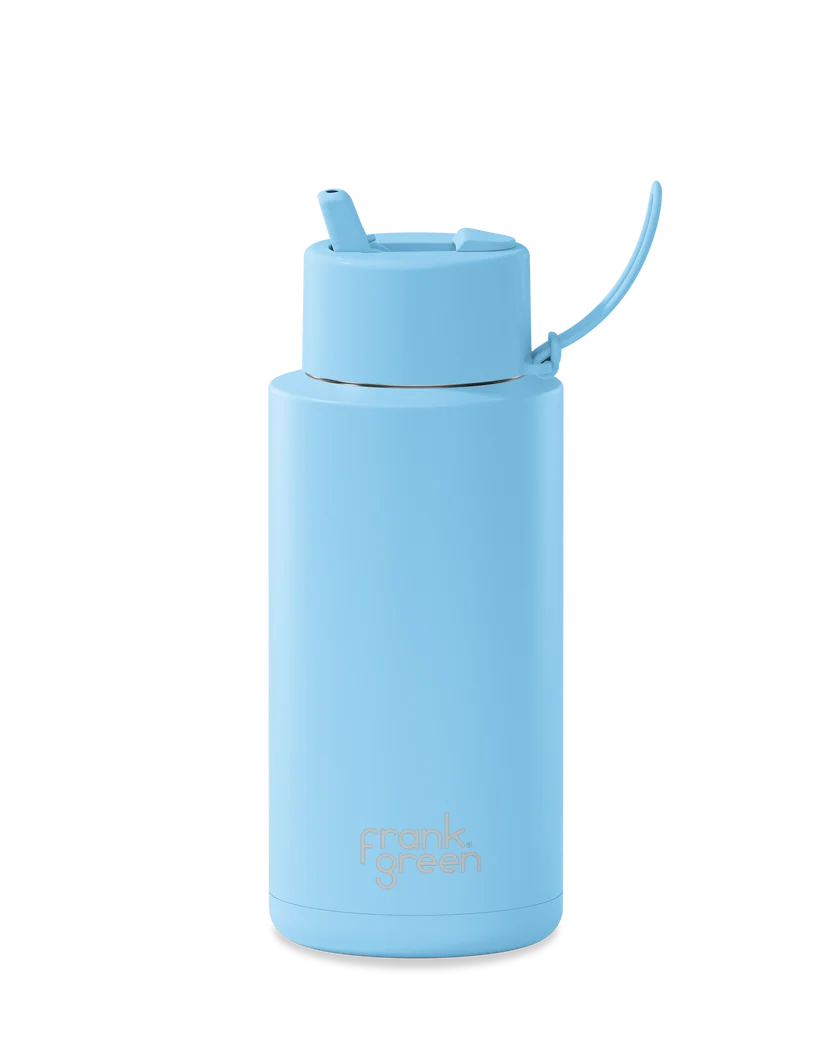 FRANK GREEN 34oz REUSABLE BOTTLE SKY BLUE FLIP STRAW LID