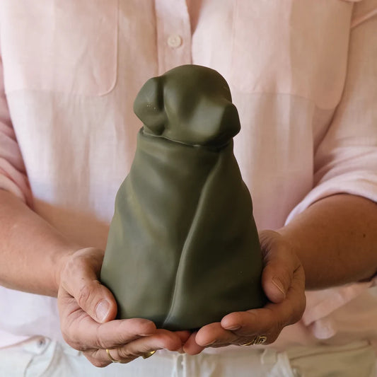 RBM RESIN WRAPPED URN SMALL OLIVE GREEN