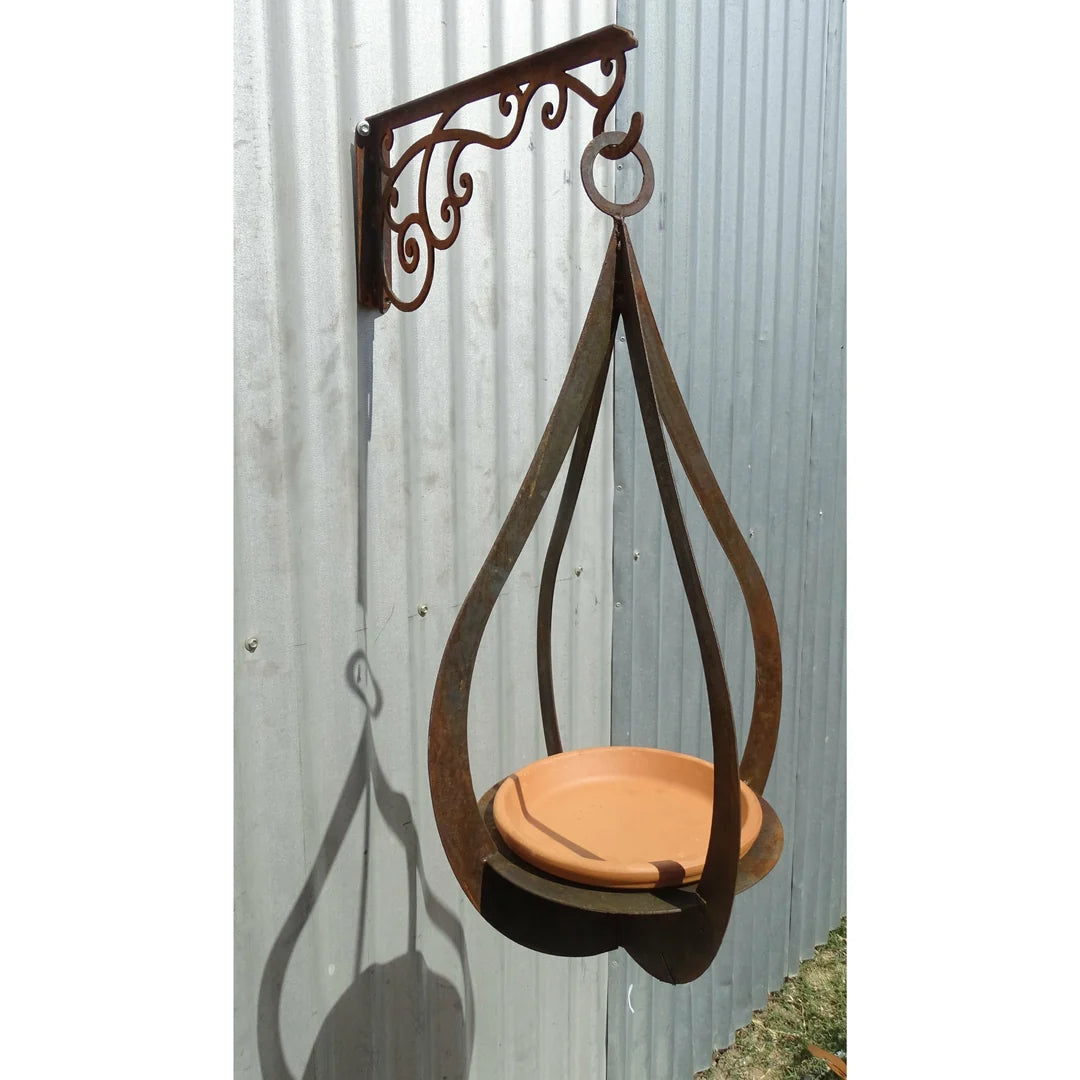 METAL BIRD BATH - FEEDER TEARDROP DESIGN WITH BRACKET